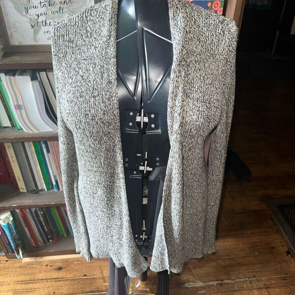 Eileen Fisher black & cream linen wool luxe cardigan - Picture 1 of 4